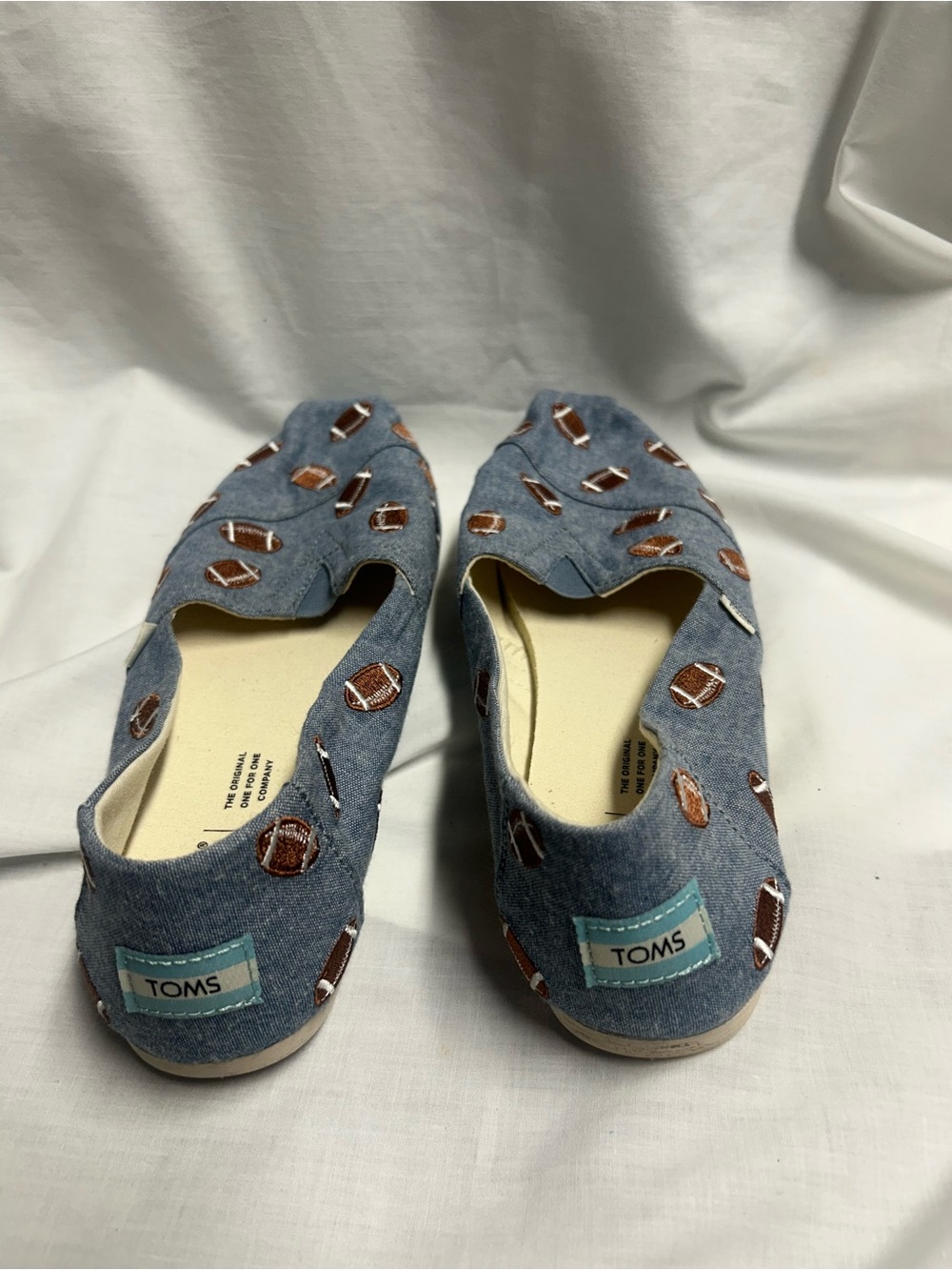 TOMS Women’s Blue Chambray Embroidered Footballs Ortholite Flats Shoes Size 9.5 - Picture 3 of 9